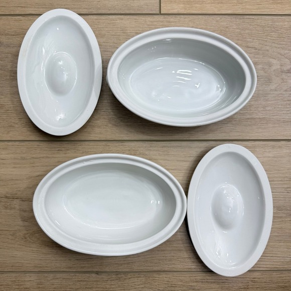 2x Vintage Pillivuyt Culinaire White Porcelain Oval Lidded Casserole‎ Dish 12oz - Picture 3 of 10